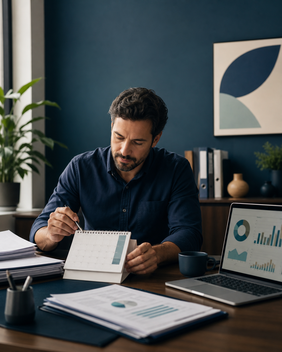 Empresário analisando indicadores financeiros