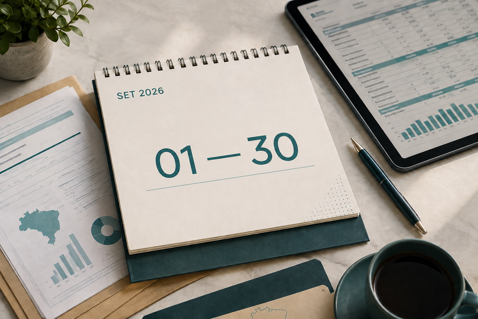 Empresário conferindo calendário e informações financeiras
